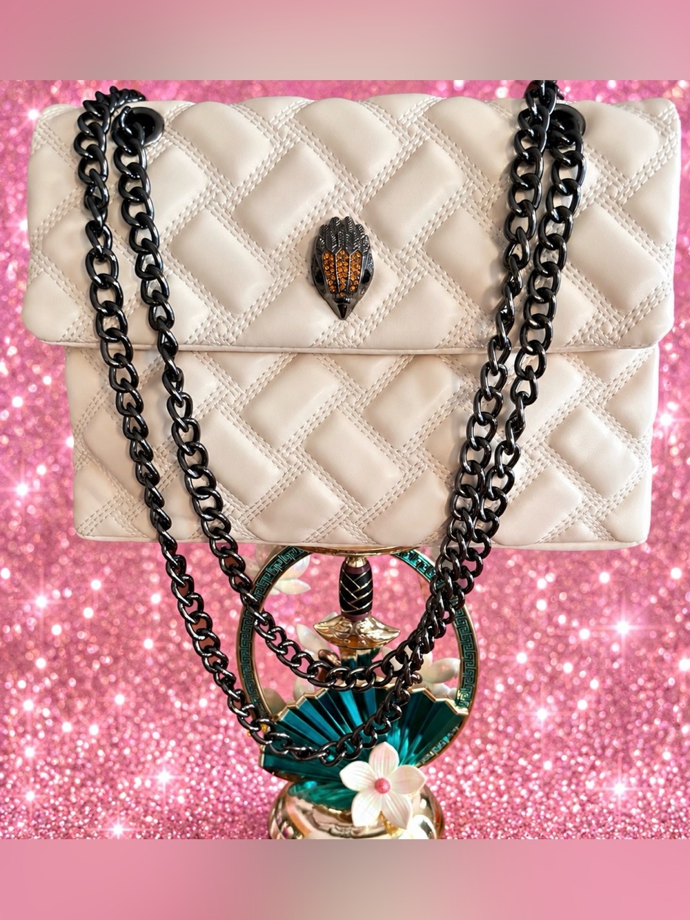 Kurt Geiger London Cream Quilted Leather Shoulder Bag